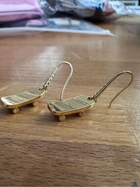 Hand Crafted Gold Skateboard Drop Earrings